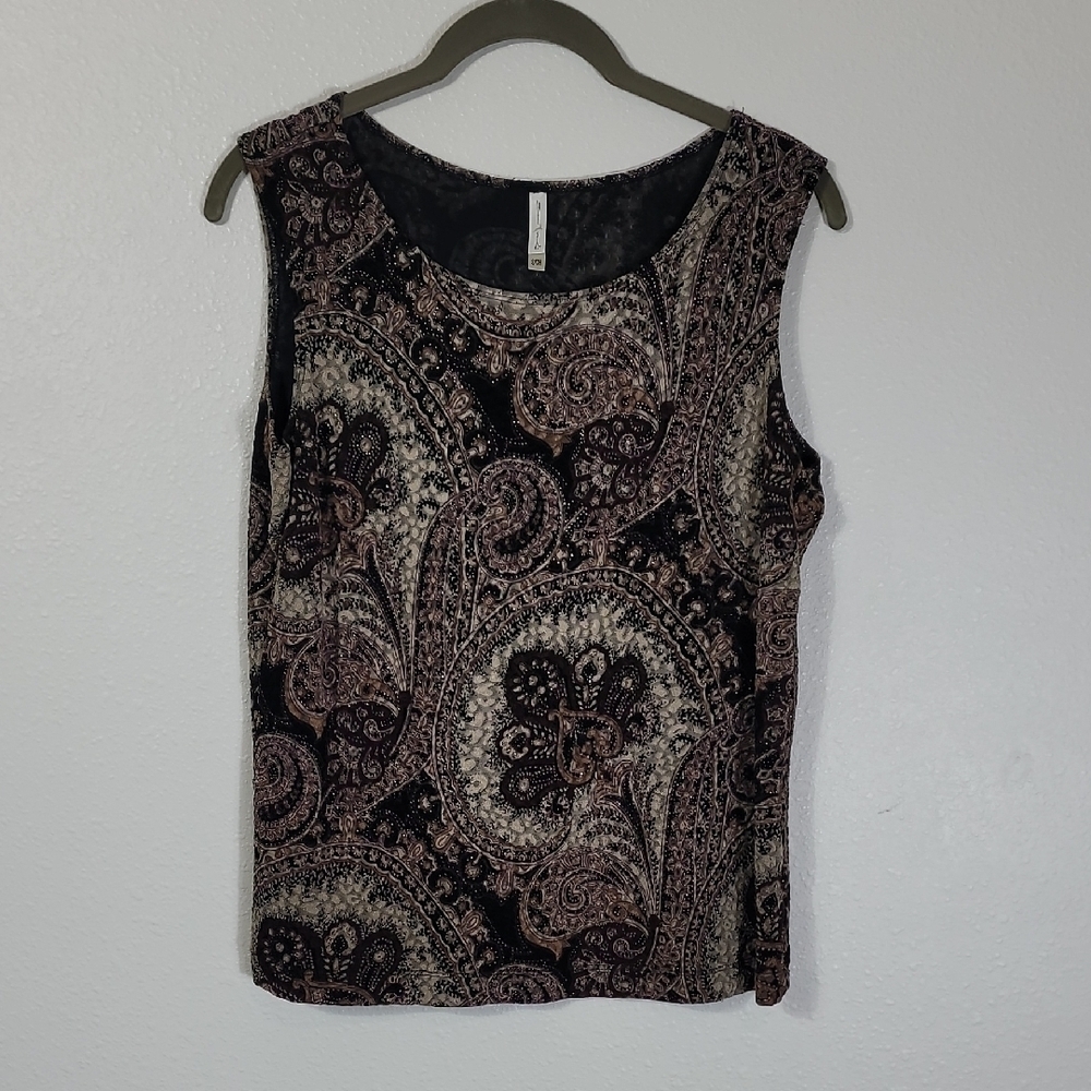 Y2K White Stag Womens Metallic Tank Top Size S Whimsigoth Grunge Acetate Gold